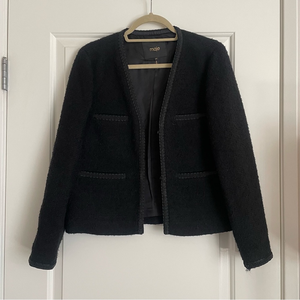 Maje‎ Black Textured Jacket Blazer